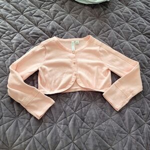 JANIE AND JACK 100% Cotton lace detail cropped girls cardigan with pear